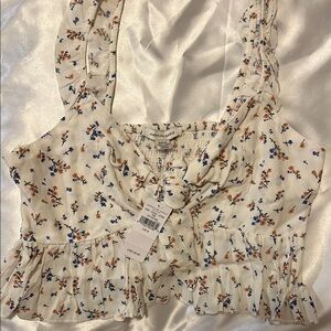 American Eagle Outfitters Cream Sleeveless Crop Top Bib Collar NWT$30